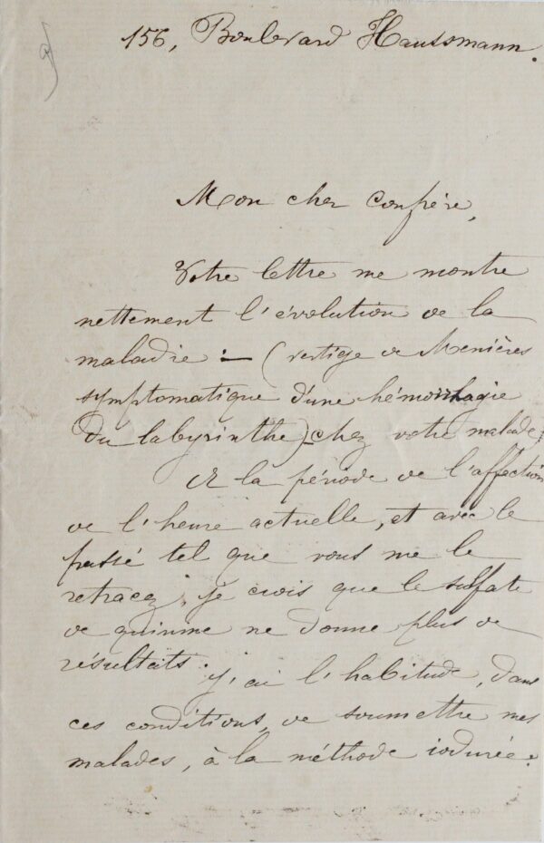 Le neurologue Fulgence Raymond décrit à Charcot un traitement contre la maladie de Ménière