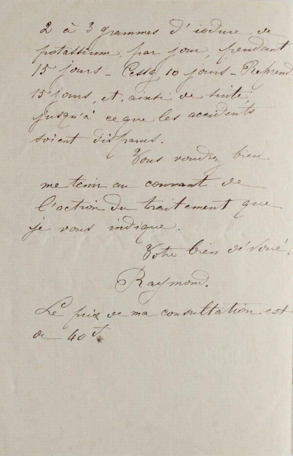 Le neurologue Fulgence Raymond décrit à Charcot un traitement contre la maladie de Ménière