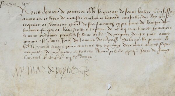 Rare quittance signée d'Aymar de Poitiers-Valentinois, datée de 1492
