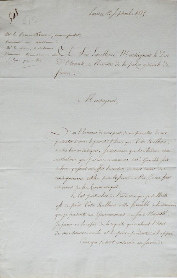 Le mathématicien et physicien Joseph Fourier demande audience à Fouché