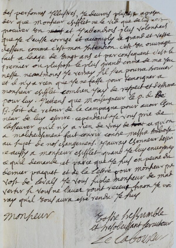 Très rare lettre littéraire de l'érudit et historien du XVIIe, Jean Le Laboureur