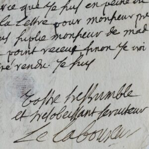 Très rare lettre littéraire de l'érudit et historien du XVIIe, Jean Le Laboureur