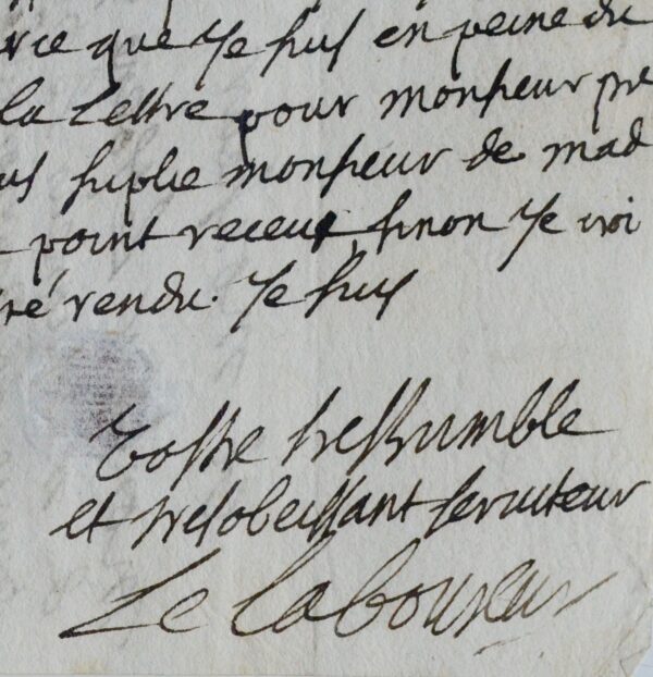 Très rare lettre littéraire de l'érudit et historien du XVIIe, Jean Le Laboureur