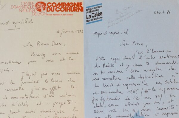 2 lettres de Marcel Maréchal à Pierre Dux