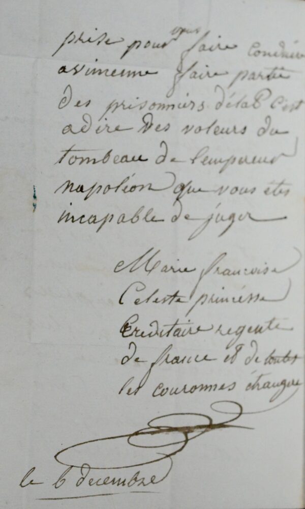 Excentrique courrier de "Marie Françoise Céleste Princesse ereditaire régente de France"