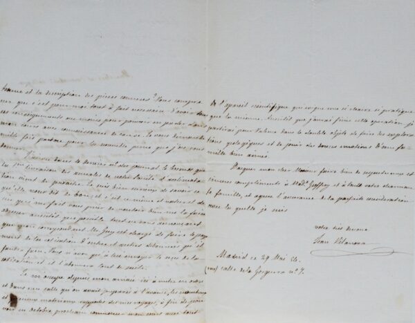 Lettre du paléontologue Juan Vilanova à Is. Geoffroy Saint-Hilaire au sujet de l'Aepyornis