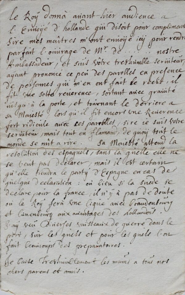 Un émissaire français rencontre le roi Christian V de Danemark à Copenhague, en 1675