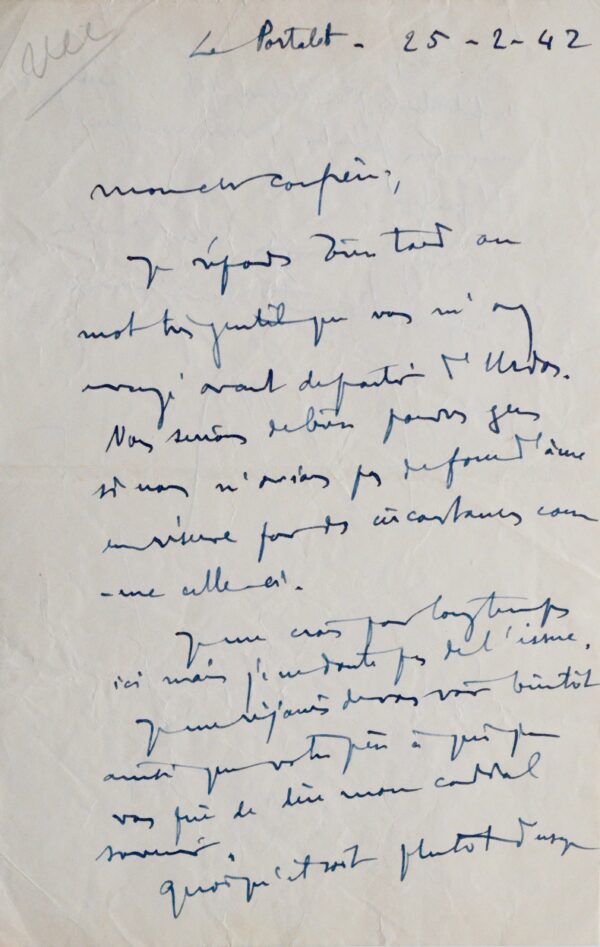 Lettre de Paul Reynaud, incarcéré en 1942 : "Je me crois pour longtemps ici mais je ne doute pas de l'issue"