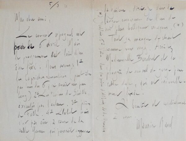 Ravel organise un concert espagnol avec des oeuvres de Falla, Albéniz et Granados