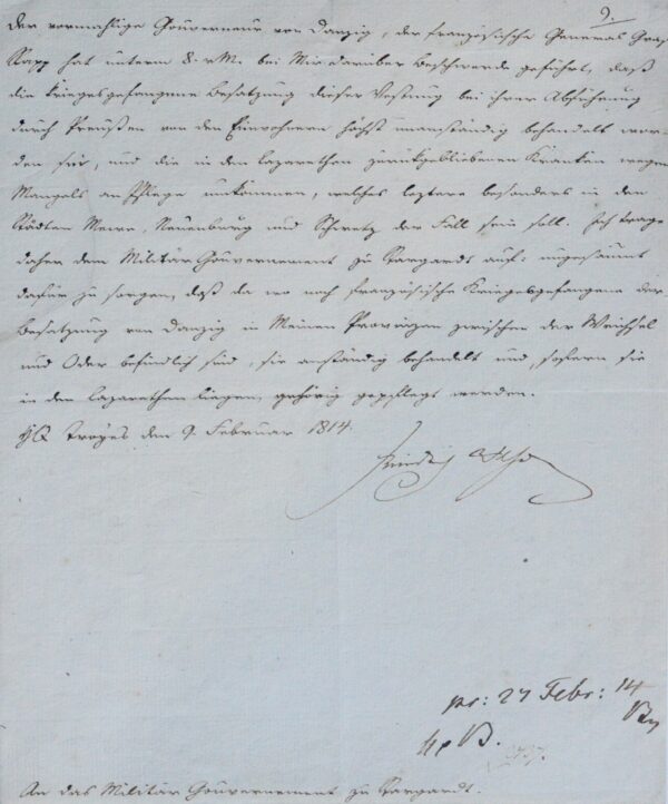 De Troyes, le roi Frédéric Guillaume III de Prusse ordonne le bon traitement des prisonniers de Dantzig