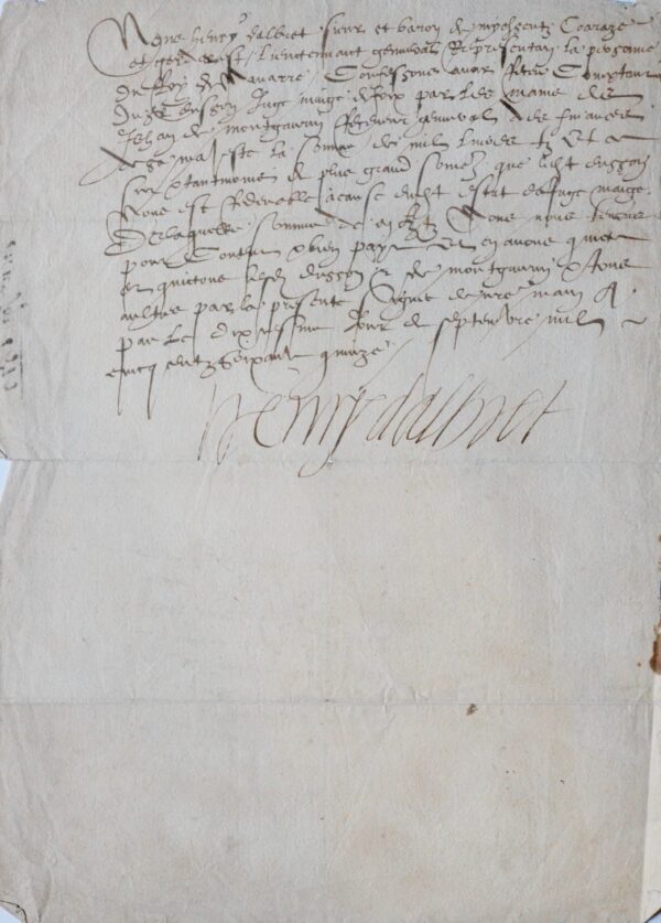 Henri Ier d'Albret reçoit 1000 livres du juge-mage de Foix