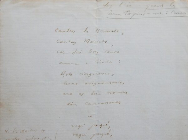 "Li noço de Ranquet" long manuscrit d'un poème mis en chanson de Frédéric Mistral