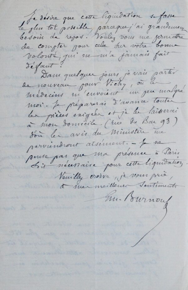 Émile Burnouf réclame une retraite anticipée, regrettant Athènes