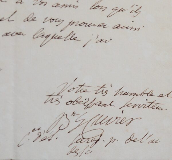 Belle lettre entièrement autographe de Cuvier, à l'ingénieur Reichenbach