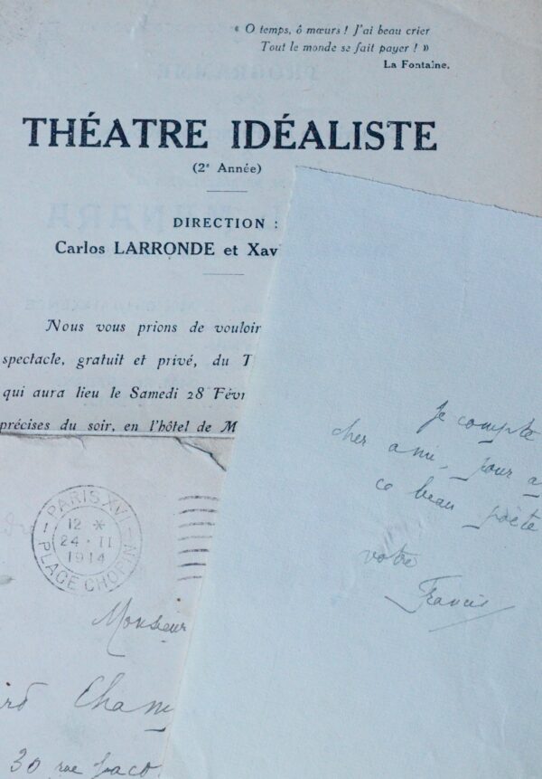 Francis de Miomandre invite Edouard Champion à la première de Miguel Manara, de Milosz