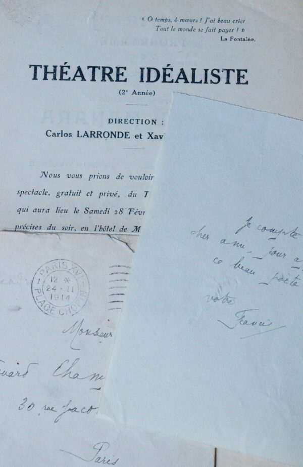 Francis de Miomandre invite Edouard Champion à la première de Miguel Manara, de Milosz