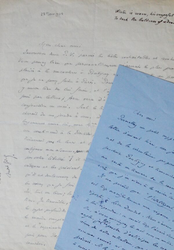 2 belles lettres d'André Gide à propos des Décades de Pontigny et des Faux-Monnayeurs