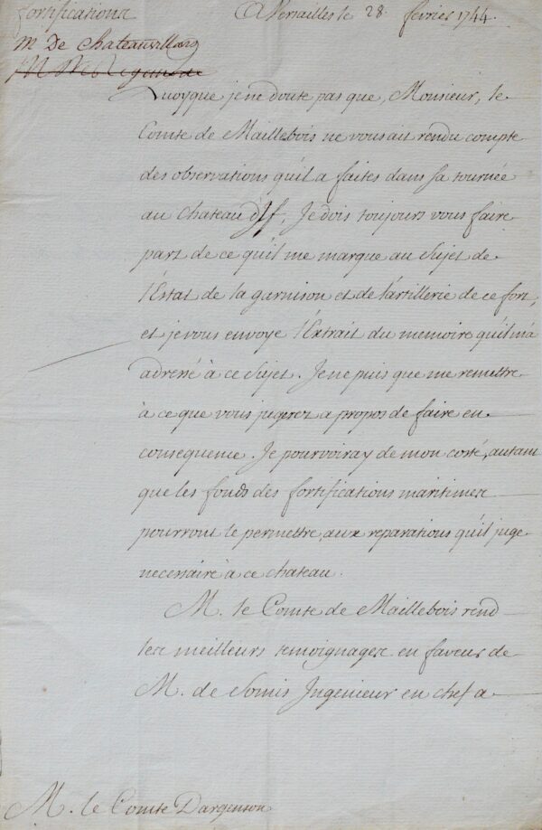 Maillebois, d'Argenson et Maurepas oeuvrent à la restauration du Château d'If