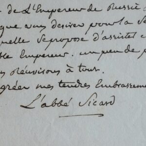 L'abbé Sicard doit remettre une lettre et des billets pour l'Empereur Alexandre Ier de Russie