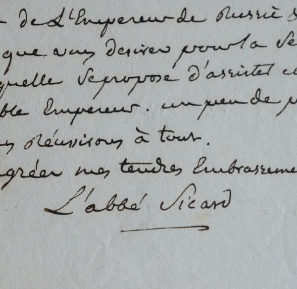 L'abbé Sicard doit remettre une lettre et des billets pour l'Empereur Alexandre Ier de Russie