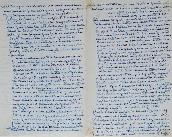 Superbe lettre de George Sand à Octave Feuillet, sur les souffrances et les espoirs