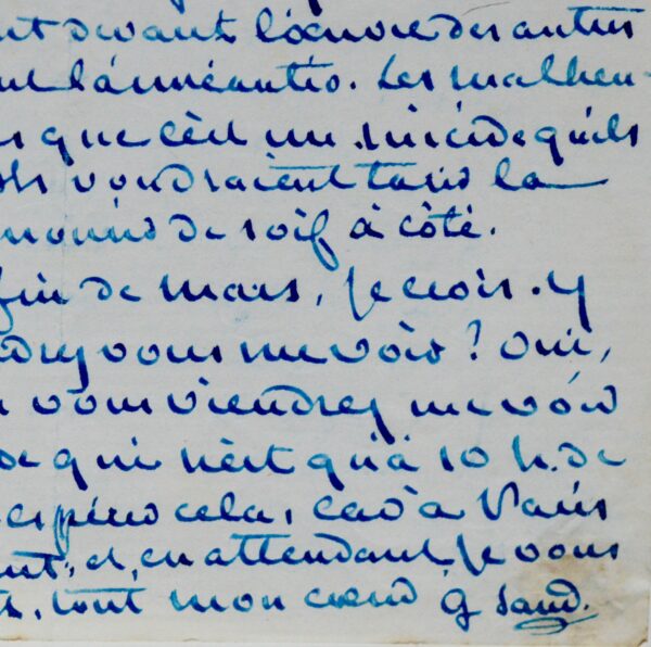 Superbe lettre de George Sand à Octave Feuillet, sur les souffrances et les espoirs