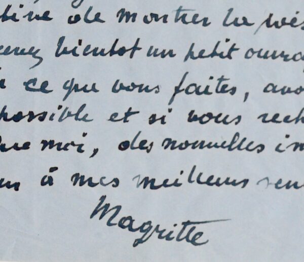 Superbe lettre de Magritte expliquant le rôle de la lumière dans sa peinture