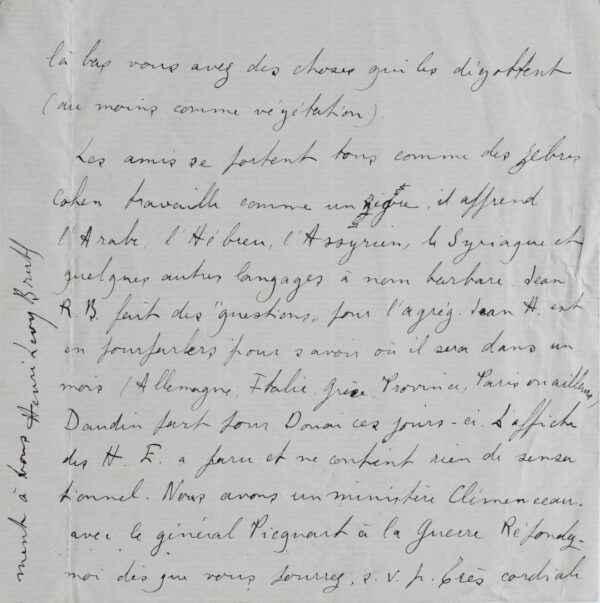 Belle lettre du sociologue Henri Lévy-Bruhl