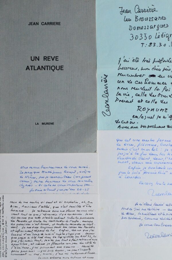Belle correspondance de 5 lettres du prix Goncourt Jean Carrière