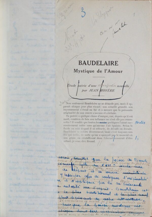 Baudelaire, Mystique de l'amour : manuscrit de travail complet de Jean Royère