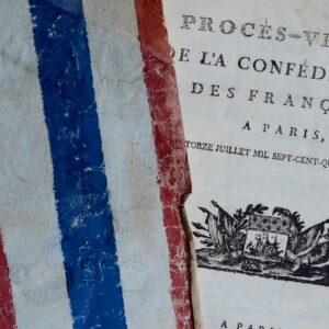 Procès-verbal de la confédération des François avec rare papier peint révolutionnaire bleu blanc rouge
