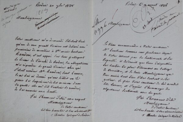 Ensemble de deux lettres de l'évêque de Rodez, Charles de Ramond-Lalande