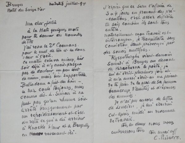 Camille Pissarro "travaillotte" et évoque Théo Van Rysselberghe et Émile Verhaeren