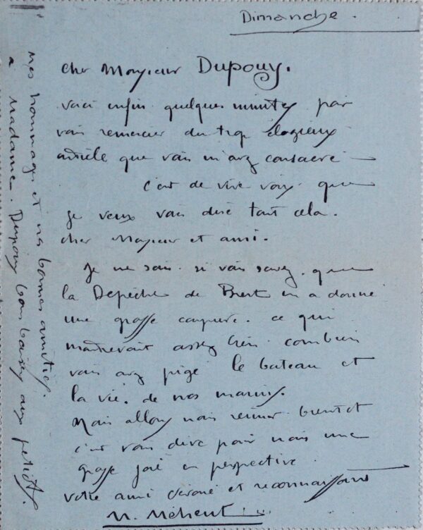 Mathurin Méheut ravi de l'article "La Bretagne maritime et ses peintres"