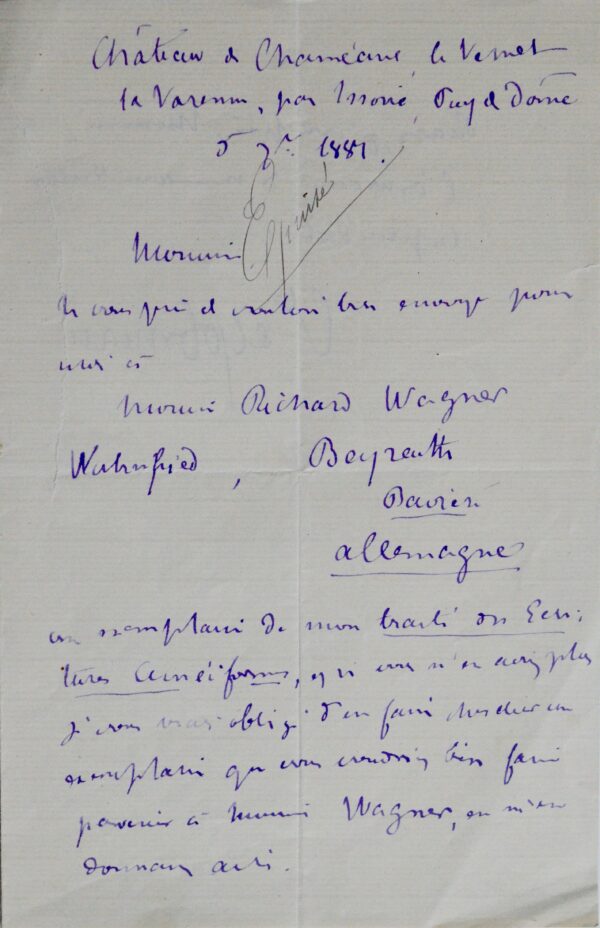 Arthur de Gobineau envoie à Richard Wagner son Traité des écritures cunéiformes