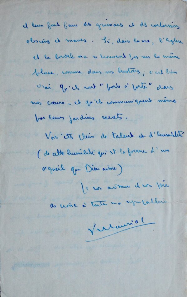 Très belle lettre de Mauriac à Jouhandeau, sur les Pincengrain