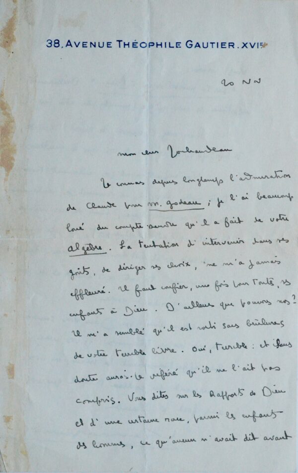 Superbe lettre de Mauriac à Jouhandeau sur son "terrible livre"