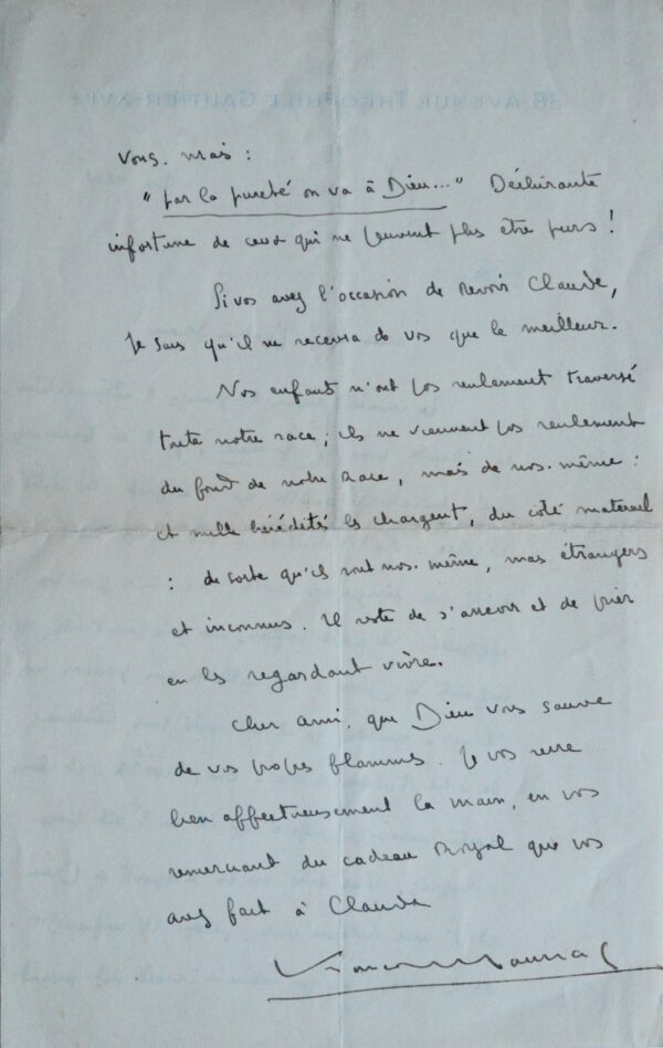 Superbe lettre de Mauriac à Jouhandeau sur son "terrible livre"
