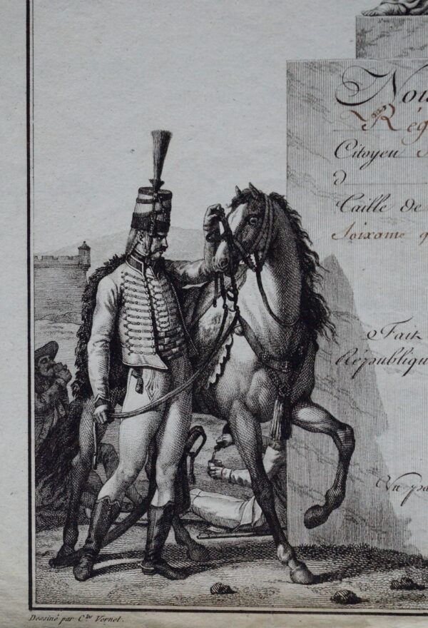 Magnifique diplôme révolutionnaire gravé à partir du dessin de Carle Vernet, signé par le général d'Hautpoul