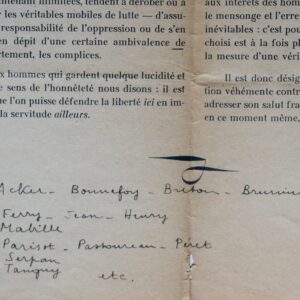 Epreuve corrigée par André Breton du manifeste anticolonialiste : "Liberté est un mot vietnamien"