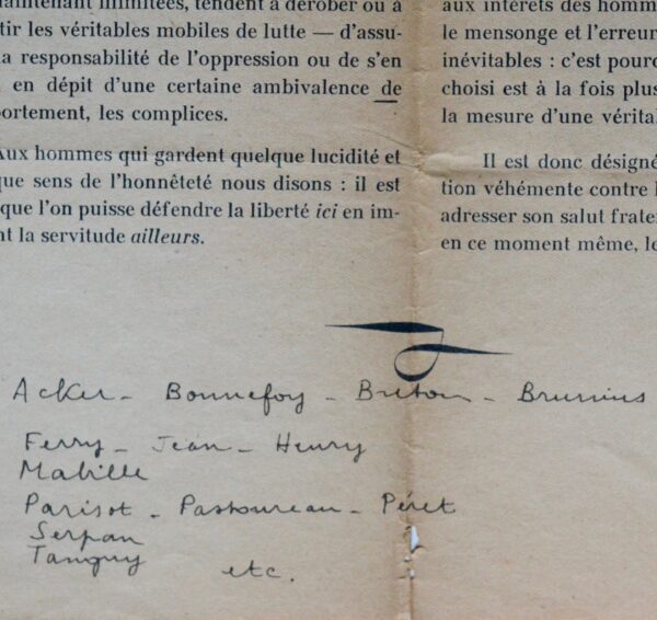 Epreuve corrigée par André Breton du manifeste anticolonialiste : "Liberté est un mot vietnamien"
