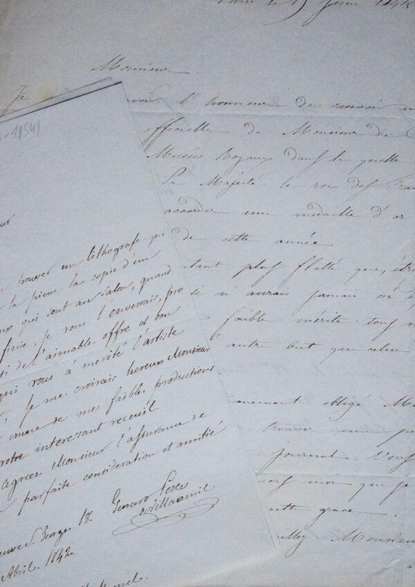 Deux lettres du peintre et lithographe espagnol Genaro Pérez de Villaamil
