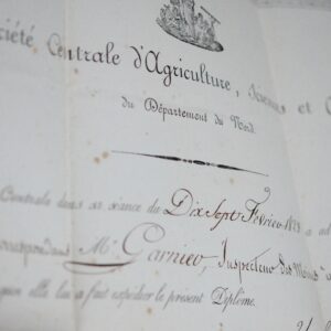 Diplôme de 1823 de la Société centrale d'Agriculture, Sciences et Arts du Nord