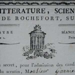 1824 : diplôme de la Société de littérature, sciences, et arts, Rochefort sur Charente