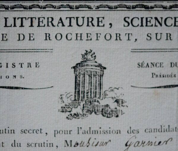1824 : diplôme de la Société de littérature, sciences, et arts, Rochefort sur Charente