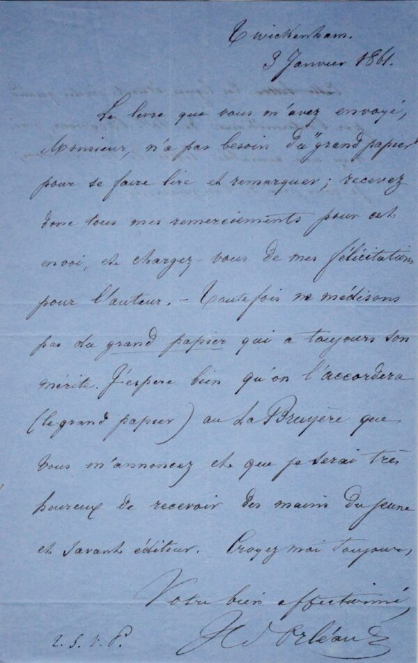 Lettre du duc d'Aumale, relative à la bibliophilie