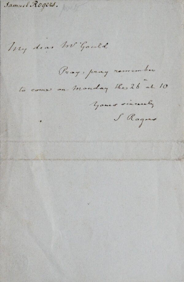 Petit billet du poète anglais Samuel Rogers