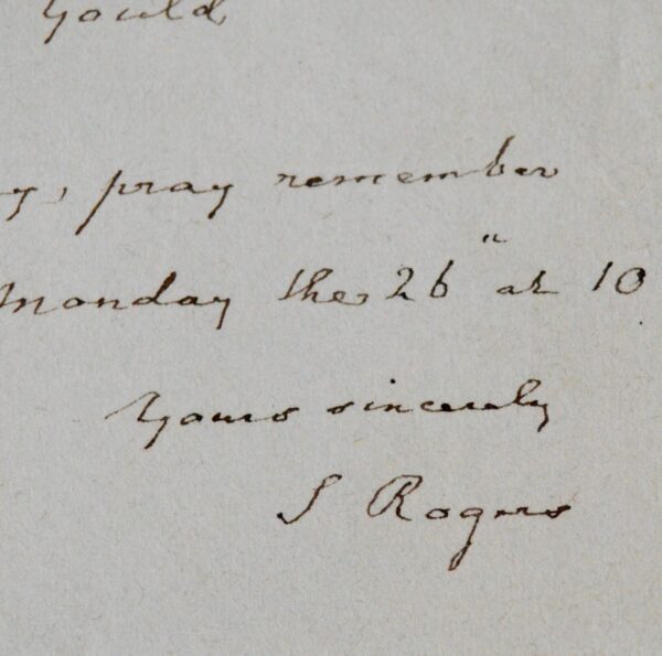 Petit billet du poète anglais Samuel Rogers