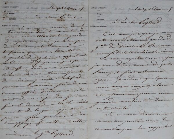 Deux belles lettres du général Camou, durant le siège de Sébastopol