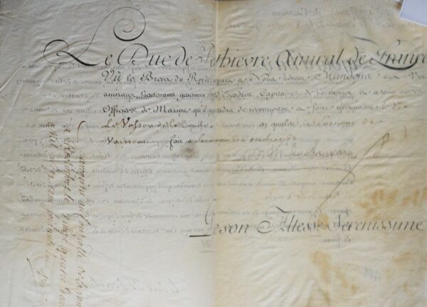 Brevet d'enseigne de vaisseau de Latouche-Tréville